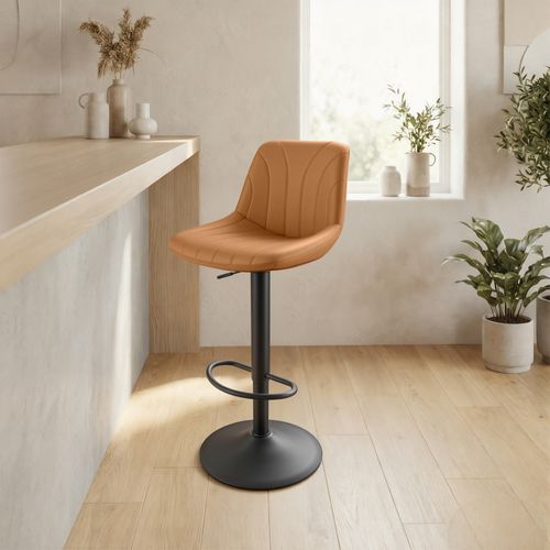 Chaises De Bar Réglables, Tabourets Avec Dossier, Rotation 360°, Pu, Lot De 4, Marron