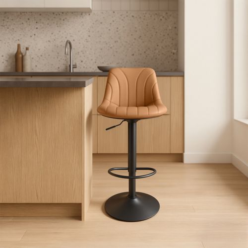 Chaises De Bar Réglables, Tabourets Avec Dossier, Rotation 360°, Pu, Lot De 4, Marron