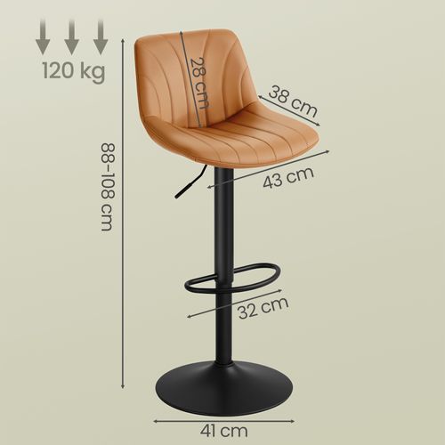 Chaises De Bar Réglables, Tabourets Avec Dossier, Rotation 360°, Pu, Lot De 4, Marron