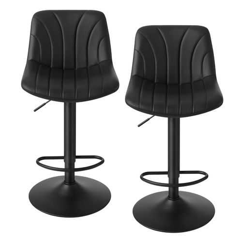 Chaises De Bar Réglables, Tabourets Avec Dossier, Rotation 360°, Pu, Lot De 4, Noir