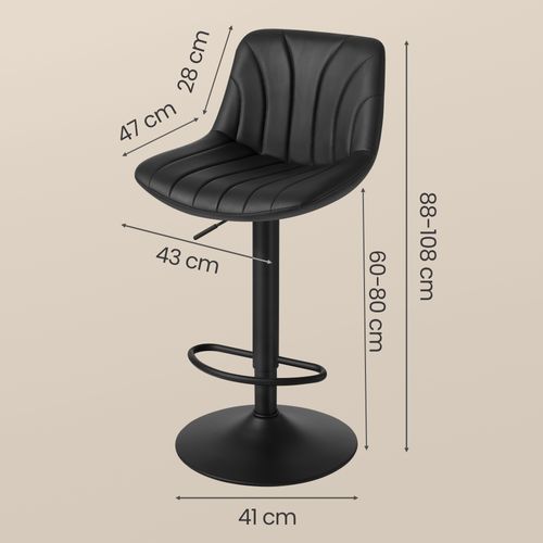 Chaises De Bar Réglables, Tabourets Avec Dossier, Rotation 360°, Pu, Lot De 4, Noir