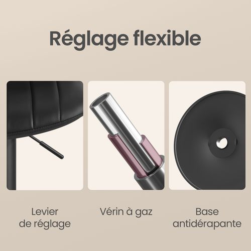 Chaises De Bar Réglables, Tabourets Avec Dossier, Rotation 360°, Pu, Lot De 4, Noir