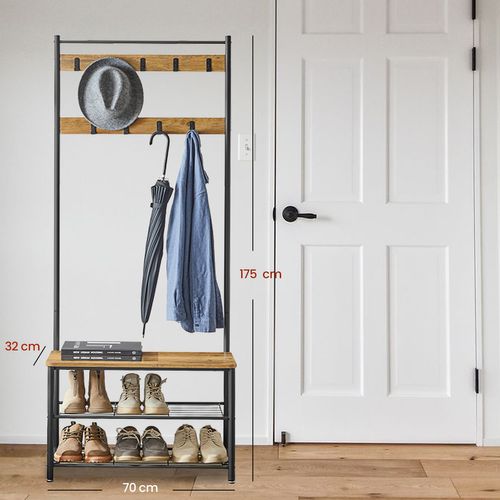Portemanteau, Vestiaire Avec Banc De Rangement Pour Chaussures, Style Industriel, Marron Et Noir