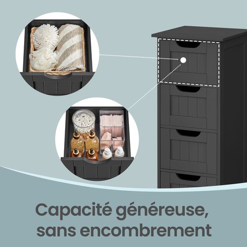 Meuble De Salle De Bain Sur Pied, Avec 4 Tiroirs, Pour Salle De Bain, Style Moderne, Noir