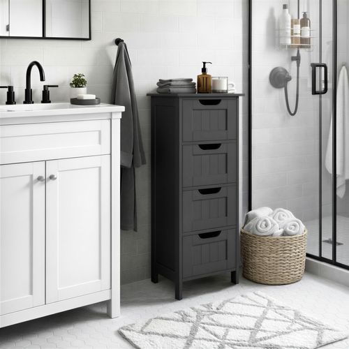 Meuble De Salle De Bain Sur Pied, Avec 4 Tiroirs, Pour Salle De Bain, Style Moderne, Noir