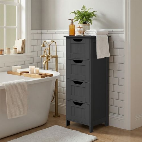 Meuble De Salle De Bain Sur Pied, Avec 4 Tiroirs, Pour Salle De Bain, Style Moderne, Noir