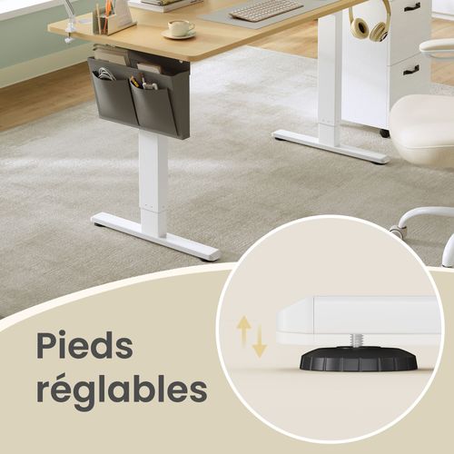 Bureau Réglable En Hauteur, 160 X 70 Cm, Fonction Mémoire, Port USB-c, Couleur Chêne