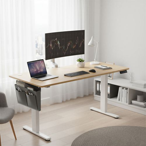 Bureau Réglable En Hauteur, 160 X 70 Cm, Fonction Mémoire, Port USB-c, Couleur Chêne