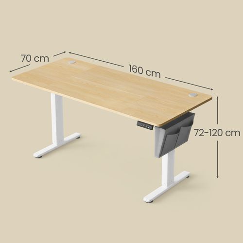 Bureau Réglable En Hauteur, 160 X 70 Cm, Fonction Mémoire, Port USB-c, Couleur Chêne