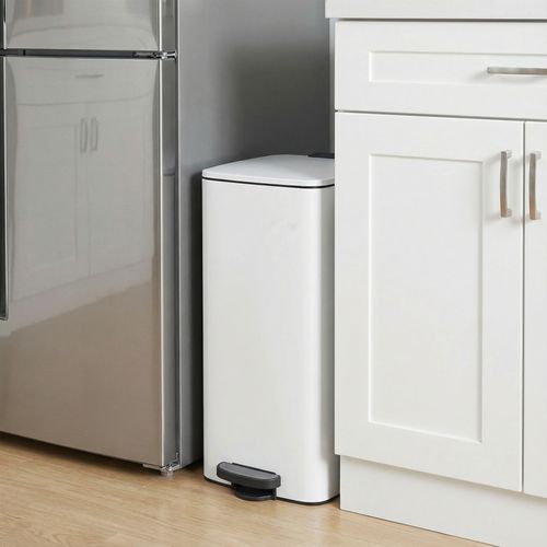 Poubelle De Cuisine, 30 Litres, Poubelle à Pédale, Avec Seau Intérieur, Fermeture Douce, Blanc