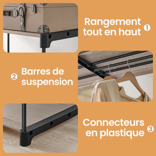 Armoire Ouverte, Portant à Vêtements, Penderie Avec Tringles à Vêtements Et Étagères, Taupe