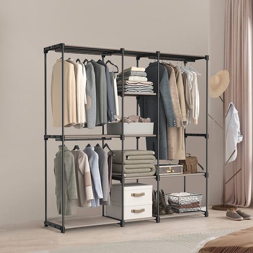 Armoire Ouverte, Portant à Vêtements, Penderie Avec Tringles à Vêtements Et Étagères, Taupe