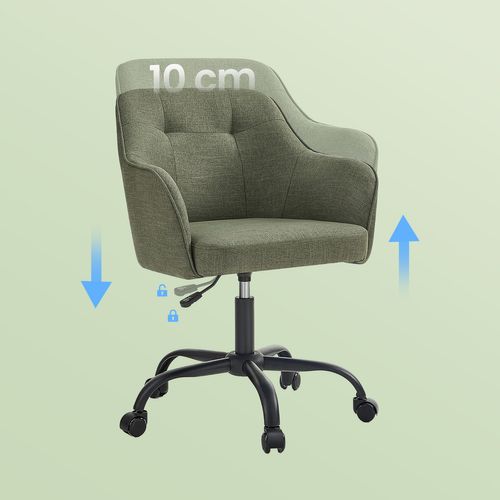 Chaise De Bureau, Fauteuil D'appoint, En Tissu Coton-lin, Hauteur Réglable, Vert