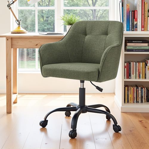 Chaise De Bureau, Fauteuil D'appoint, En Tissu Coton-lin, Hauteur Réglable, Vert