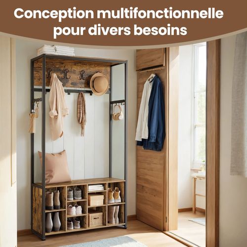Porte-manteau Avec Banc Et Rangement à Chaussures, Meuble D'entrée, Marron Et Noir