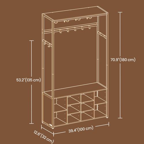 Porte-manteau Avec Banc Et Rangement à Chaussures, Meuble D'entrée, Marron Et Noir