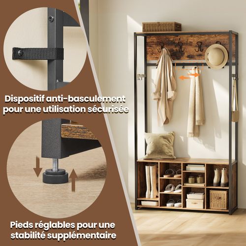Porte-manteau Avec Banc Et Rangement à Chaussures, Meuble D'entrée, Marron Et Noir