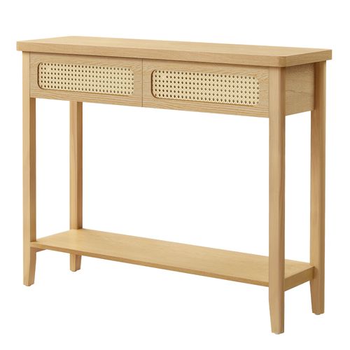 Table Console, Table D’entrée, Bout De Canapé Pour Salon, Avec 2 Tiroirs, Étagère Ouverte, Beige