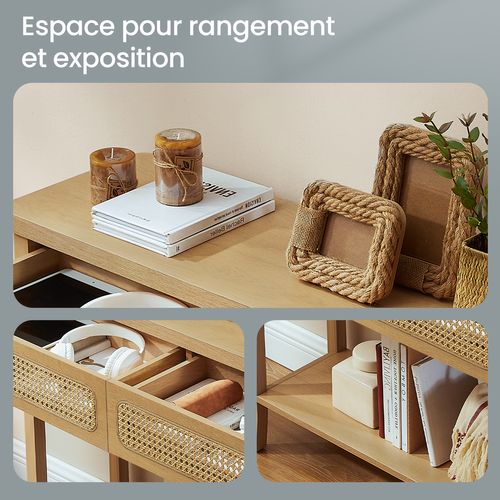 Table Console, Table D’entrée, Bout De Canapé Pour Salon, Avec 2 Tiroirs, Étagère Ouverte, Beige