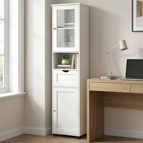 Colonne, Meuble Salle De Bain, Placards à Porte, Rangement Avec Étagères Réglables, Blanc
