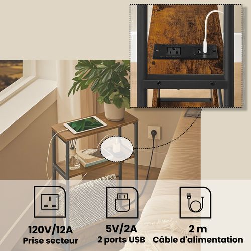 Table D'appoint Avec Station De Recharge, Table D'extrémité Étroite à 3 Niveaux, Porte-revue