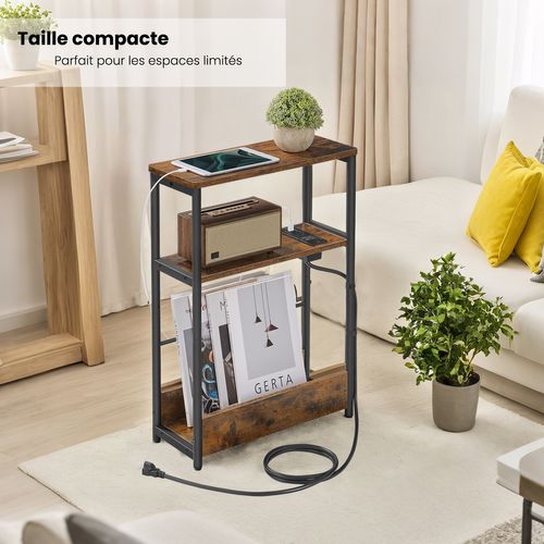 Table D'appoint Avec Station De Recharge, Table D'extrémité Étroite à 3 Niveaux, Porte-revue