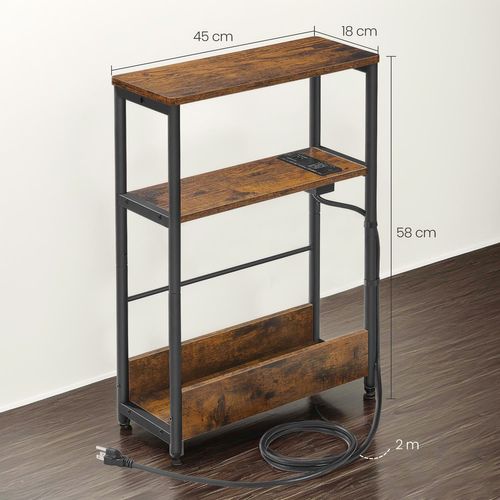 Table D'appoint Avec Station De Recharge, Table D'extrémité Étroite à 3 Niveaux, Porte-revue