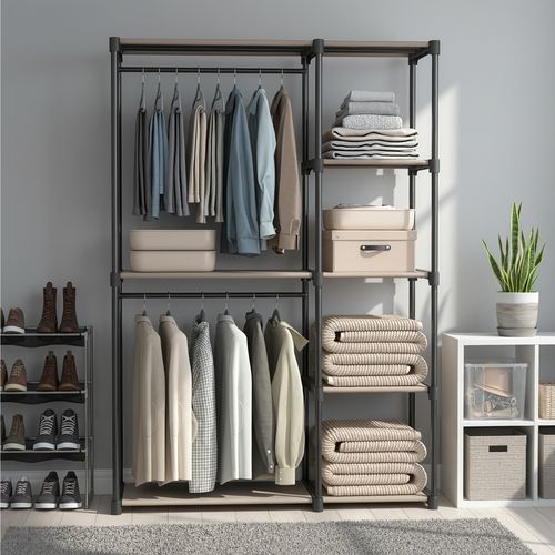 Armoire Penderie, Porte-manteau, Avec Tringles à Vêtements, Organisateur De Rangement Ouvert, Taupe