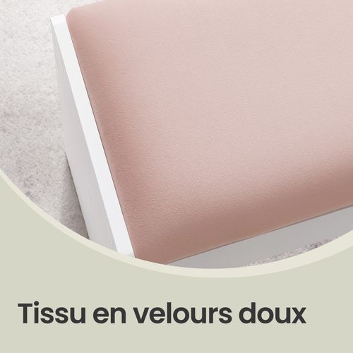 Tabouret De Coiffeuse, En Velours, Avec Patins Antidérapants, Blanc Et Rose