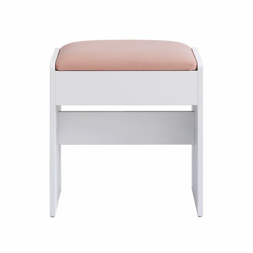 Tabouret De Coiffeuse, En Velours, Avec Patins Antidérapants, Blanc Et Rose