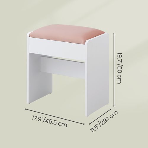 Tabouret De Coiffeuse, En Velours, Avec Patins Antidérapants, Blanc Et Rose