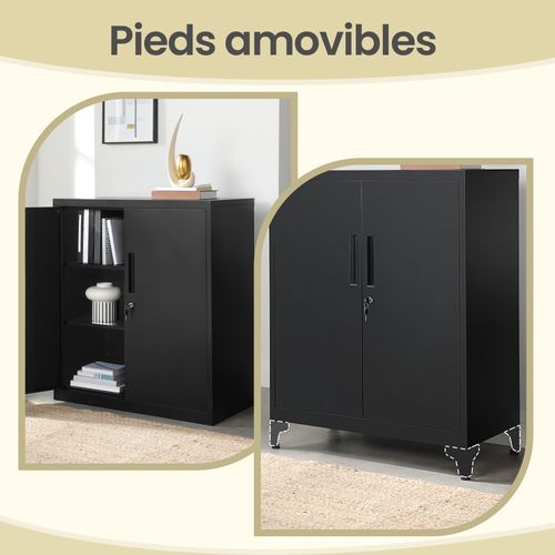 Armoire De Bureau à 2 Portes, Verrouillable, En Acier, Pour Bureau, Salon, Noir