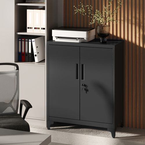 Armoire De Bureau à 2 Portes, Verrouillable, En Acier, Pour Bureau, Salon, Noir