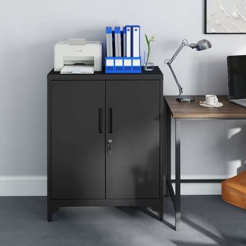 Armoire De Bureau à 2 Portes, Verrouillable, En Acier, Pour Bureau, Salon, Noir