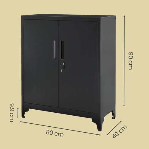 Armoire De Bureau à 2 Portes, Verrouillable, En Acier, Pour Bureau, Salon, Noir
