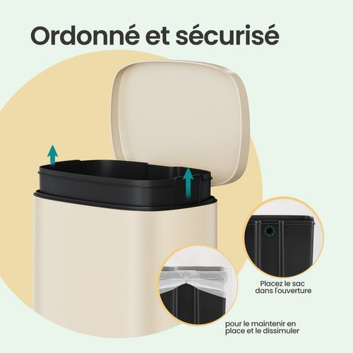 Poubelle De Cuisine De 50 L, Corbeille, Fermeture Douce, Pédale, Seau Intérieur Amovible, Beige