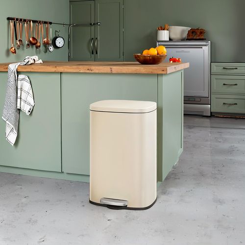 Poubelle De Cuisine De 50 L, Corbeille, Fermeture Douce, Pédale, Seau Intérieur Amovible, Beige