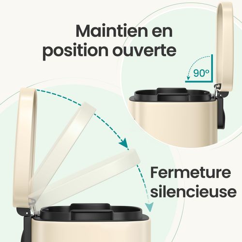Poubelle De Cuisine De 50 L, Corbeille, Fermeture Douce, Pédale, Seau Intérieur Amovible, Beige