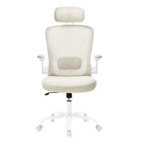 Chaise De Bureau, Ergonomique Pivotante Avec Soutien Lombaire, Accoudoirs Relevables, Beige