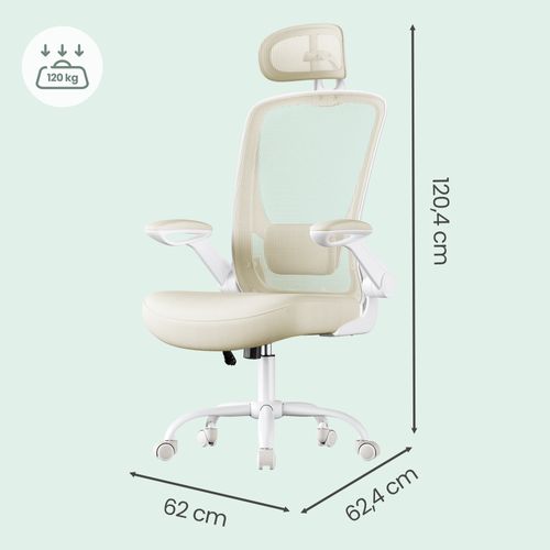 Chaise De Bureau, Ergonomique Pivotante Avec Soutien Lombaire, Accoudoirs Relevables, Beige