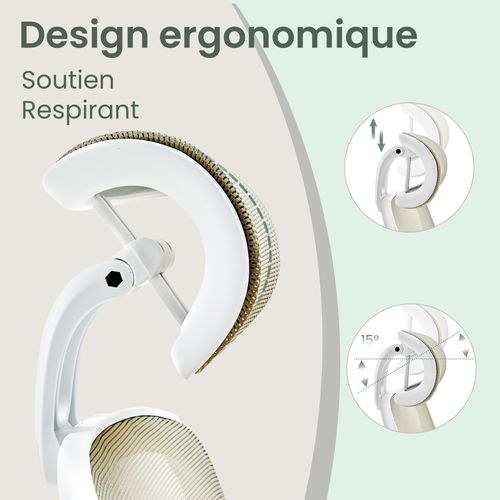 Chaise De Bureau, Ergonomique Pivotante Avec Soutien Lombaire, Accoudoirs Relevables, Beige