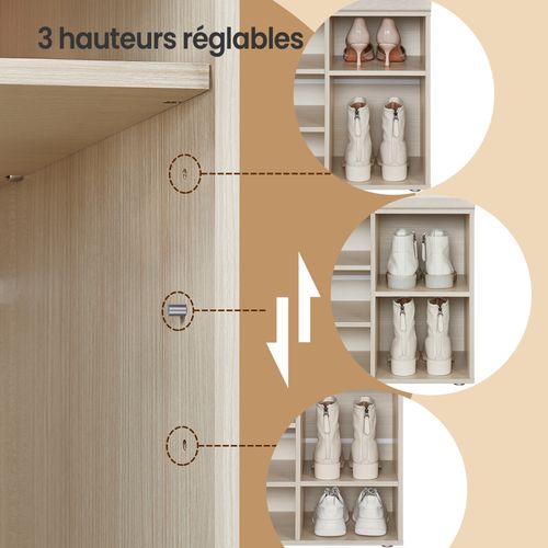 Banc à Chaussures Avec Assise Rembourrée, Étagères Réglables, 12 Compartiments, Beige