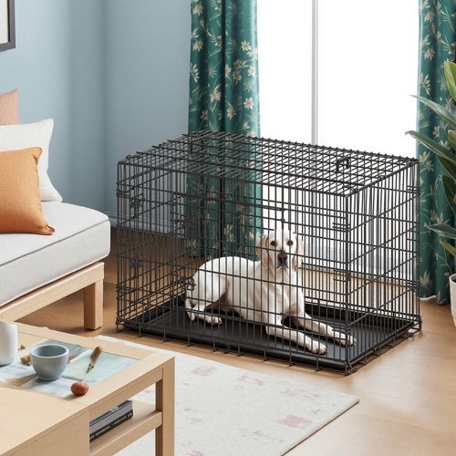 Cage Pour Chien, 2 Portes, Robuste, Pour Intérieur, 122,1 X 74,6 X 80,6 Cm, Noir