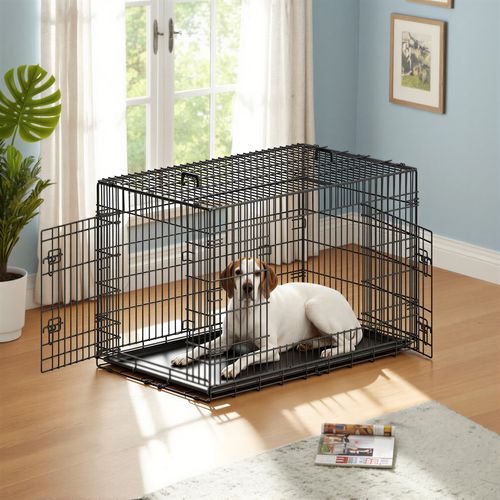 Cage Pour Chien, 2 Portes, Robuste, Pour Intérieur, 122,1 X 74,6 X 80,6 Cm, Noir