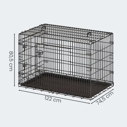 Cage Pour Chien, 2 Portes, Robuste, Pour Intérieur, 122,1 X 74,6 X 80,6 Cm, Noir