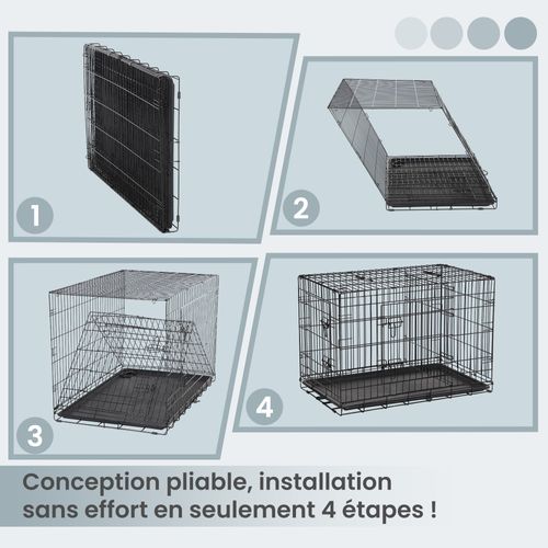 Cage Pour Chien, 2 Portes, Robuste, Pour Intérieur, 122,1 X 74,6 X 80,6 Cm, Noir