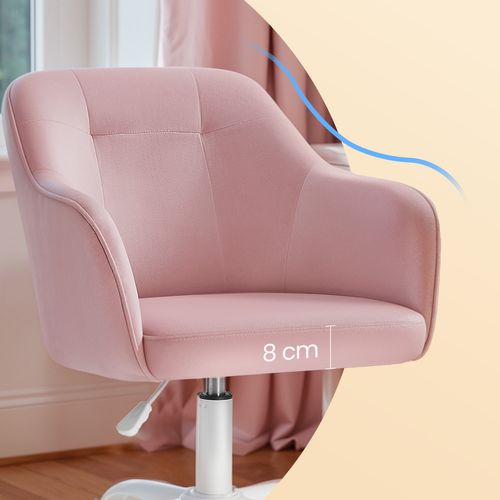 Chaise De Bureau, Fauteuil D'appoint, En Tissu Velours, Hauteur Réglable, Rose