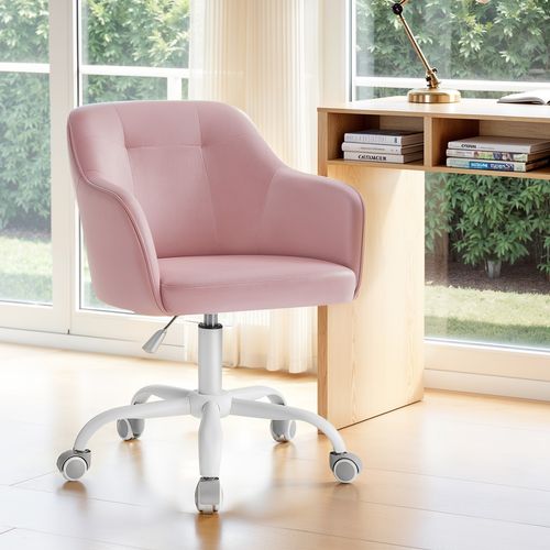 Chaise De Bureau, Fauteuil D'appoint, En Tissu Velours, Hauteur Réglable, Rose