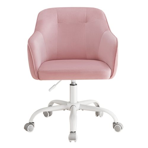 Chaise De Bureau, Fauteuil D'appoint, En Tissu Velours, Hauteur Réglable, Rose
