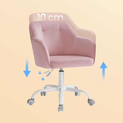 Chaise De Bureau, Fauteuil D'appoint, En Tissu Velours, Hauteur Réglable, Rose